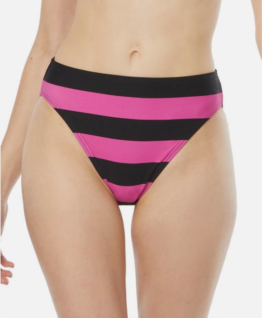 NWT Michael Kors High-Waisted Striped Bikini Bottom Pink Black Size M
